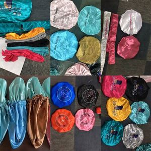 High Quality Women Polyester Custom Logo Printed Color Single/Double Layer Elastic Band <b>Bonnet</b> <b>Bonnets</b> and Satin <b>Hair</b> Wraps Bag - Product Image 2