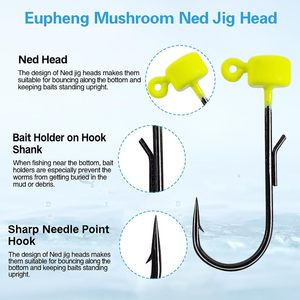 Kit de Cabezas de Jig Eupheng Ned Rig - Estilo Hongo Anti-Enredos EWG, 25 Piezas, para Lubina/<span class=keywords><strong>Trucha</strong></span>/Crappie, 5 Colores, Tamaños de 1/5-1/16 oz - Product Image 3