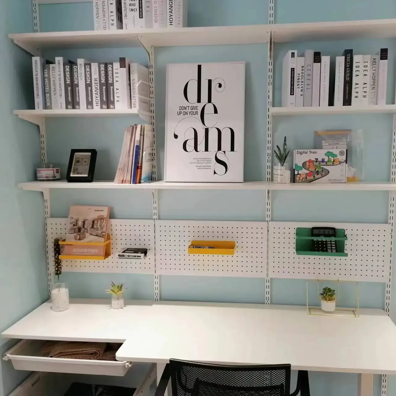 벽걸이 형 책장 금속 선반 DIY 학습실 보관 또는 사무실 시스템을위한 자유롭게 단일 또는 다중 레이어
