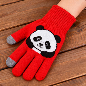 2025 New Wholesale Custom Jacquard Knitted <strong>Panda</strong>/Animal Logo Touchscreen Cotton/Acrylic Material Winter Warm <strong>Gloves</strong> - Product Image 1