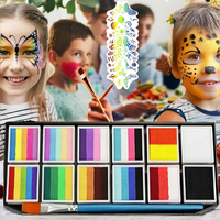 Kit de Peinture Faciale Professionnel pour Enfants et Adultes, Palette de 12 Teintes de 10g, Peinture Faciale Activée par l'Eau, Pinceau et Pochoir