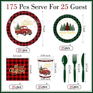 Christmas Truck Theme <b>Disposable</b> Tableware Set Paper <b>Plates</b> Cups Napkins Party Supplies Holiday Decoration - Product Image 2