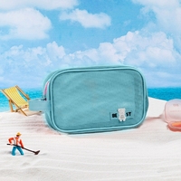Nouveau sac de voyage pour les vacances - Trousse de maquillage Grande capacité Tissu en filet Sac de plage Motif de dessin animé Impression en relief Forme carrée