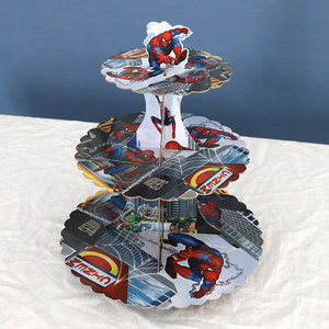 Set <span class=keywords><strong>Display</strong></span> Kue, 3 Tingkat Sekali Pakai Seri Kartun Kertas Ulang Tahun Pernikahan Tampilan Alat Berdiri Rak Tampilan Kue - Product Image 2