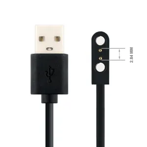 Toptan USB manyetik pogo pin şarj için 2.84mm 2pin akıllı saat şarj aleti kablosu M12 M16 D06 HW12 HW16 X22 Arris izle 6 lux