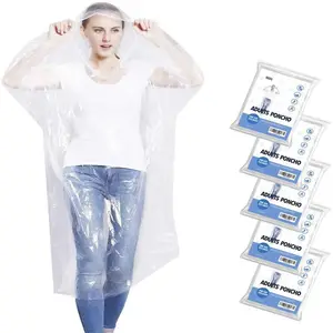 Thick Plastic Disposable Rain Poncho Clear Adult Raincoat with Hood Waterproof Emergency Rainwear for Men Women Girls Hiking