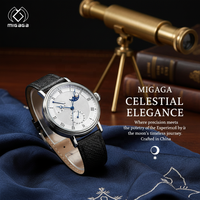Montres de luxe pour hommes avec cadran à chiffres romains personnalisés, bracelet en cuir, montre à quartz avec phases solaires et lunaires