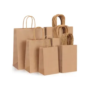 판촉 가방 공예 종이 쇼핑 브라운 로고가있는 야외 선물 맞춤형 크래프트 가방