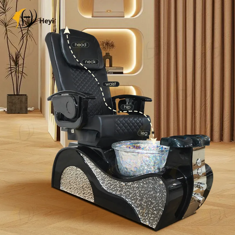 Luxus schwarz Spa Massage Nagelmeniküre elektrischer Thron Pediküre Stühle mit Fußbad zu verkaufen