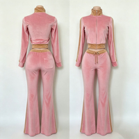 Ensemble femme automne-hiver, ensemble en velours, ensembles de survêtements de haute qualité, veste à fermeture éclair et pantalon évasé, ensemble extensible en deux pièces, ensembles de détente