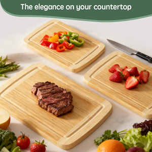 Juego de 3 Tablas de Cortar de Bambú Ecológicas y Duraderas con Ranuras para Jugo, Superficie Antiadherente, Logotipo Grabado con Láser, No Tóxicas para Uso en la Cocina - Product Image 3