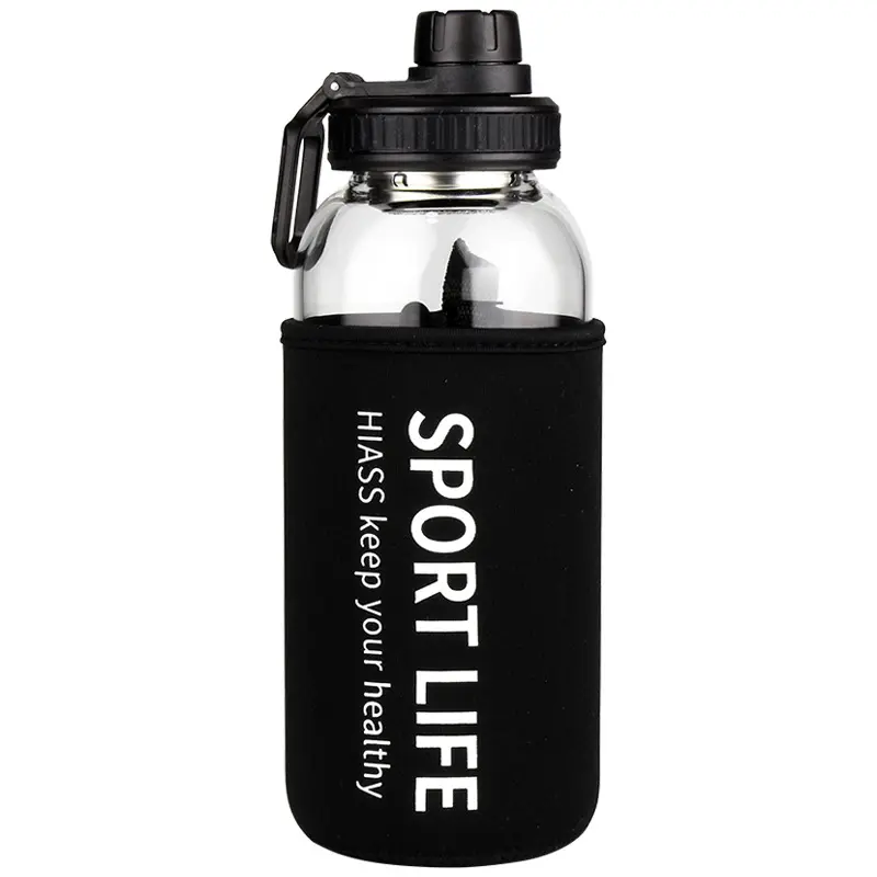 Gourde en verre sans BPA, 1l, grande capacité, nanguines, large bouche, pour voyage et sport, avec poignée