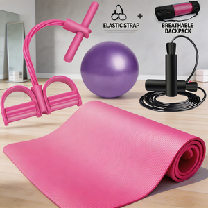 Juego de 4 piezas de colchoneta de yoga extra gruesa de 10 mm, banda de resistencia de dos hilos, cuerda para saltar, pelota de Pilates, venta <span class=keywords><strong>directa</strong></span> - Product Image 1