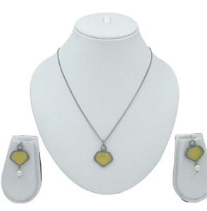 DIVYORO Minimalist Geometric Pendant <b>Necklace</b> & Earring Set Yellow Stone Oxidized Finish Designer <b>Statement</b> Engagement Jewelry - Product Image 1