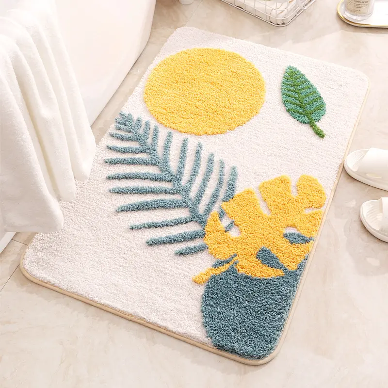 Inyahome tapete macio para banheiro, tapete de banheiro com folhas de microfibra macia e antiderrapante, absorvente de água, piso de chuveiro