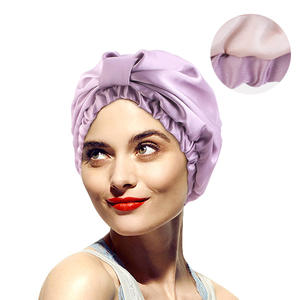 Prêt à expédier élégant <span class=keywords><strong>bonnet</strong></span> de <span class=keywords><strong>nuit</strong></span> élastique noué pour la <span class=keywords><strong>protection</strong></span> des <span class=keywords><strong>cheveux</strong></span> <span class=keywords><strong>bonnet</strong></span> uni Double couches dames maison chapeaux - Product Image 1