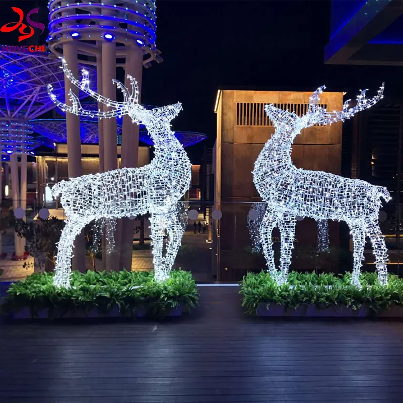 19 년 경험 공장 야외 3D 썰매 LED 조명 장식 중국 크리스마스 봉 제 동물 순 록 모티브 빛