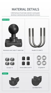 Supports VIN pour appareils électroniques marins de 2,25 pouces avec bras de 13 cm et base à double boulon en U pour rail de 13 mm à 33 mm pour supports Ram - Product Image 3