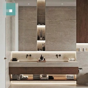 Mobile da <span class=keywords><strong>Bagno</strong></span> Moderno a Terra con Doppio <span class=keywords><strong>Lavabo</strong></span>, Ecologico e Resistente all'Acqua, Struttura <span class=keywords><strong>in</strong></span> Legno Massello e Multistrato con Finitura Laccata - Product Image 2