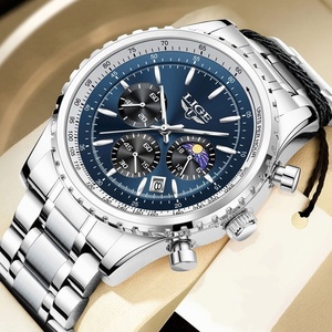 Reloj Cronógrafo Multifunción para Hombre con Fase Lunar, Calendario, Correa de Acero Inoxidable, Resistente al Agua, Luminoso, para Negocios - Product Image 1