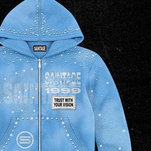 Custom Apparel Manufacturer 100% Cotton Cut & Embroidered Hot-fix Rhinestone Graphic Print Square-<b>zip</b> <b>Hooded</b> Sweatshirt - Product Image 4