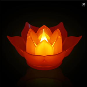 Grande <span class=keywords><strong>bougie</strong></span> électronique <span class=keywords><strong>LED</strong></span> Lotus en plastique, sans fumée, sûre, fonctionnant sur piles, veilleuse, lanterne pour festival, Halloween, Diwali, Noël - Product Image 1