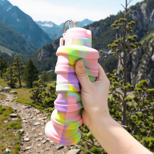 500ml Foldable Silicone Stretch Water <b>Bottle</b> Food Grade Outdoor Sports Portable Water Cup With Lid and <b>Straw</b> - Product Image 1