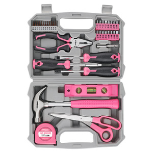 Kit d'outils rose pour femmes, ensemble d'outils manuels de bricolage pour la maison, 38 pièces, avec marteau, tournevis, pinces, mètre ruban, niveau, ciseaux pour H - Product Image 5