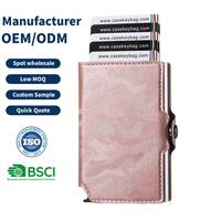 Dompet Kartu Kulit Camo Pink Kustom, Billeteras Para Mujer, Tipis Minimalis, Kamuflase, Logam, Otomatis, Pintar