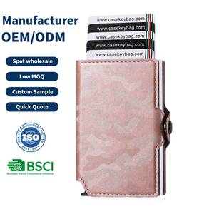 Custom Color Pink Camo Leather Pop Out Card Holder Billeteras Para Mujer Slim Minimalist Camouflage <b>Metal</b> Automatic Smart <b>Wallet</b> - Product Image 1