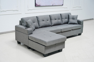 Sofá de tela Sofá <span class=keywords><strong>en</strong></span> forma de <span class=keywords><strong>L</strong></span> con almacenamiento Otomano Convertible izquierdo y derecho - Product Image 5