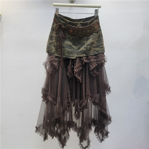 GX-2025 gaun panjang kotak-kotak, Gaun jala tambal sulam tidak beraturan gaya baru musim gugur modis - Product Image 3