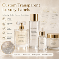 Étiquettes transparentes personnalisées, étiquettes cosmétiques transparentes en feuille d'or, étiquettes imperméables pour emballages de parfums et de soins de la peau, étiquettes en rouleau, logo personnalisé