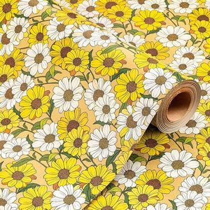 Papel de regalo de papel kraft con diseño de girasoles y margaritas de 5 metros, para fiestas de cumpleaños de mujeres y baby showers. - Product Image 6