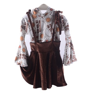 Robe sans dos pour filles automne-hiver, vente chaude ODM, gilet imprimé à volants avec bretelles en velours pailleté superposées pour enfants - Product Image 6