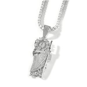 Collana con ciondolo <span class=keywords><strong>in</strong></span> oro retrò 5A zircone fidelizzato CZ con ritratto benedetto collana alla moda Hip Hop religioso <span class=keywords><strong>in</strong></span> ottone - Product Image 5