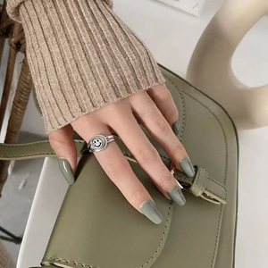 Anillo de plata de ley S925 con cara sonriente para mujer, diseño vintage de Hip Hop, abertura hueca irregular, regalo de joyería - Product Image 2