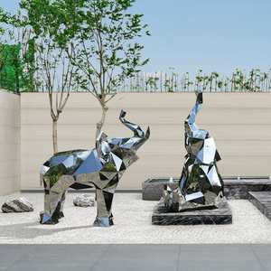 Decoración al aire libre espejo pulido superficie geométrica tamaño natural estatua de tigre de acero inoxidable - Product Image 6