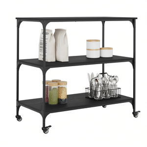 Carrello da Cucina in Legno Ingegnerizzato Nero 40.2x19.7x37.4 Pollici con Ruote e 2 Ripiani, Design Moderno - Product Image 1