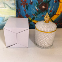 Stoples lilin kaca Yurt kristal Vintage mewah dengan tutup stoples permen kaca kosong untuk dekorasi pernikahan Paskah guci lilin potong Geo