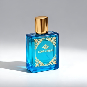 Flacon de parfum vide personnalisé <span class=keywords><strong>en</strong></span> verre 30ml 50ml 100ml, flacon de parfum de luxe carré bleu à sertir avec boîte et capuchon magnétique doré - Product Image 2
