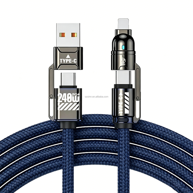 4 in 1 USB C Cable Wattage Display 240W Flat Nylon Braided Multi Charge Cable Flat Nylon Braided for IPhone 17 Charger Cable
