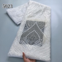 Dentelle africaine française blanche perlée de sequins 5023, tissu en maille haut de gamme, dentelle de luxe nigériane en gros pour robe de mariée