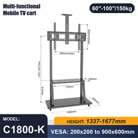 Chariot TV mobile Zeno jusqu'à 100 pouces avec support VESA 100x100 à 900x600 mm, support TV mobile, charge maximale 150 kg/330 lb