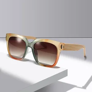 Fashionable Square Spring Hinge UV400 Sun Glasses Natural Bamboo Frame Shades Sunglasses