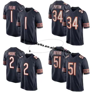 Grosir kaus sepak bola Chicago City American Football Jerseys Stitched Navy USA seragam sepak bola 2 Moore 1 bidang 34 Payton