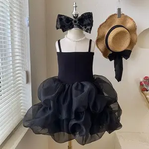 1 ~ 7 साल के बच्चों Silp टूटू स्कर्ट काले सुरुचिपूर्ण राजकुमारी 4 साल की लड़की पोशाक बच्चों शिफॉन पोशाक थोक गर्मी के कपड़े