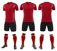 Seragam Sepak Bola Pria Custom, Bernapas, Cepat Kering, Merah, 100% Polyester, Bergaris, Lengan Pendek, Pakaian Olahraga Tim