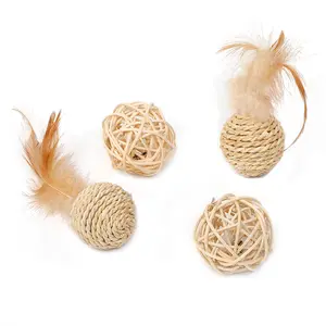 OEM/ODM Feather Rattan Bell Cat Toy Grass Weaving Bell Sisal In Stork Cat Pet Toy