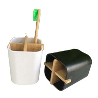 Support de comptoir classique en bambou, écologique, antidérapant, en deux parties, pour brosse à dents électrique et gobelet